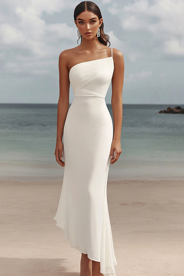 Sirène blanche à une épaule froncée robe longue formelle